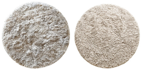Top View of Round Textured Carpet Set Isolated on Transparent or White Background, PNG