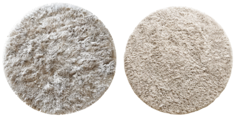 Top View of Round Textured Carpet Set Isolated on Transparent or White Background, PNG