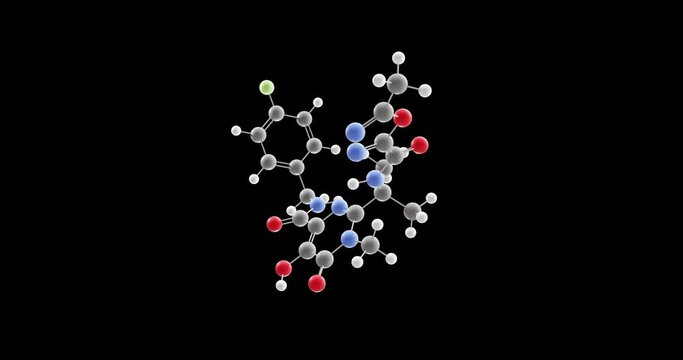 Raltegravir molecule, rotating 3D model of hiv integrase inhibitors, looped video on a black background