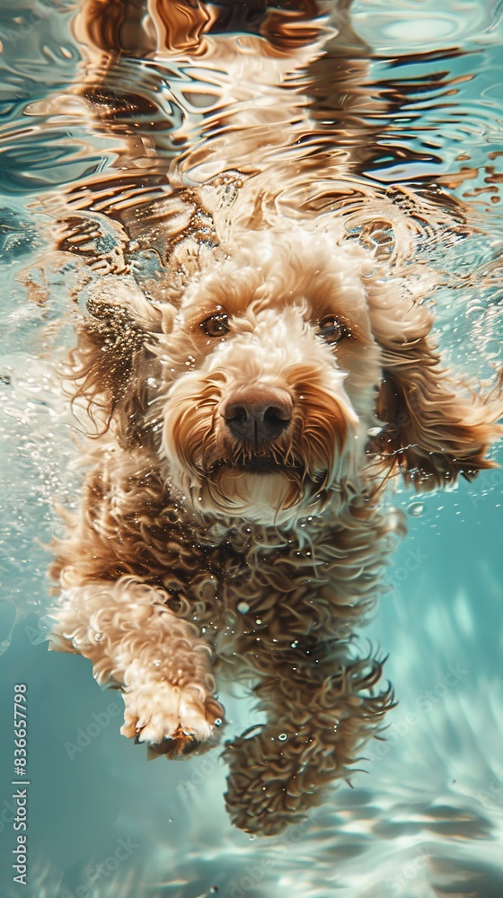 Canvas Prints A dog swimming under water in a pool