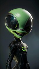 Fototapeta premium A green alien with big eyes and a black suit