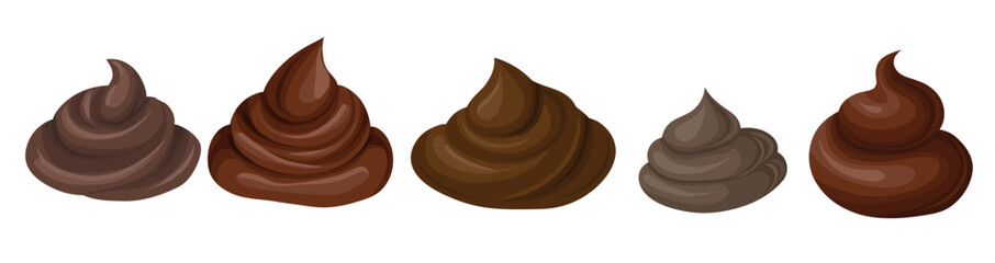 Vector set of poop isolated from background. Collection of excrement in cartoon style
