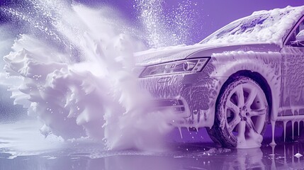 Fototapeta premium car wash, car cleaning on a purple background