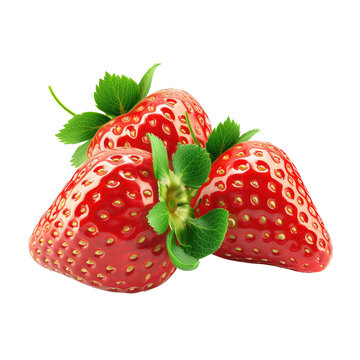 3 strawberry  isolated on transparent background.