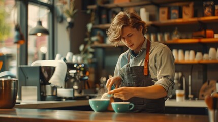 The barista making coffee