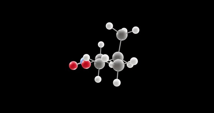 Amyl nitrite molecule, rotating 3D model of banapple gas, looped video on a black background