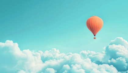 Fototapeta premium Floating High: Air Balloon Soaring Against a Blue Sky - AR 7:4