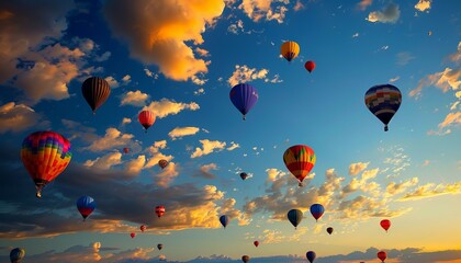 Naklejka premium Twilight Delight: Air Balloons Soar in the Evening Sky - AR 7:4