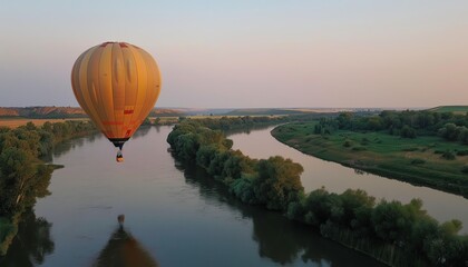 Fototapeta premium Up, up, and away: Exploring Hungary from an Air Hot Balloon at 7,000 feet