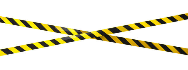 Yellow and black striped caution tape isolated on transparent background