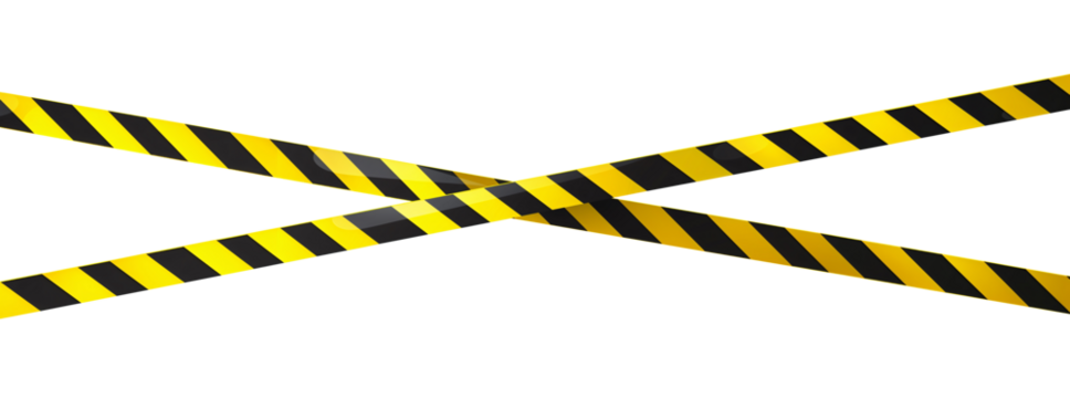 Yellow and black striped caution tape isolated on transparent background