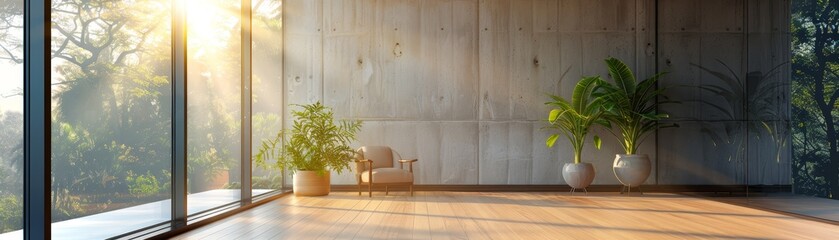 Naklejka premium Summertime modern home or office with empty room.