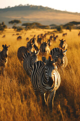 Obraz premium Herde Zebras grast in der weiten Savanne