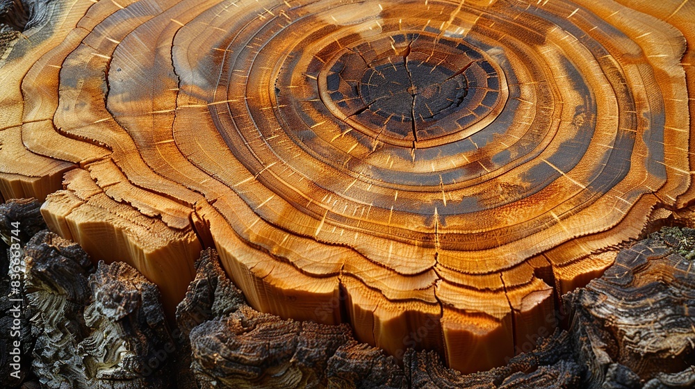 Wall mural a detailed shot of a tree ring, showing the growth patterns and history captured in natural wood. mi