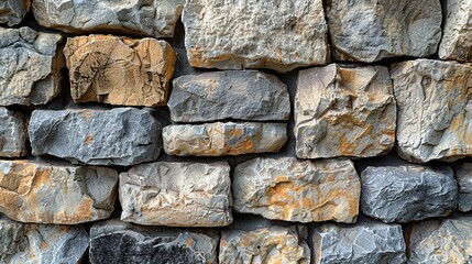 Fototapeta premium A rustic stone wall with rough, uneven surfaces, ideal for creating a natural and earthy backdrop. Minimal and Simple,