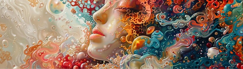 Obraz premium Illustrate a meticulously detailed oil painting of a wax figure in a whimsical setting, using vibrant colors to create a dreamlike yet unsettling scene