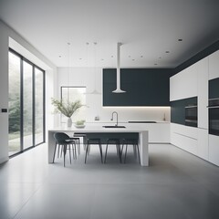 modern living room with kitchen