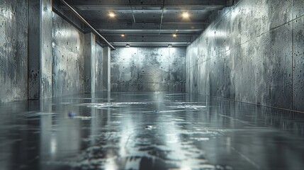  industrial wall and floor background with concrete walls and metallic floors.