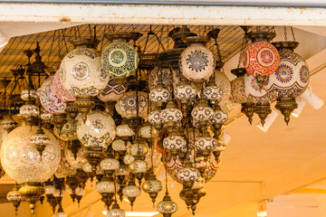Traditional turkish chandeliers for sale at the bazaar