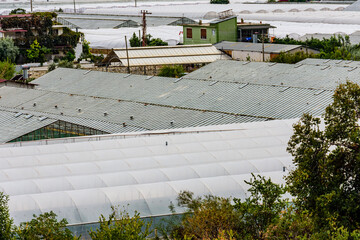 Many greenhouses in a town. Antalya province, Turkey