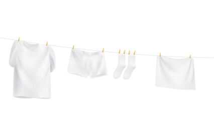 white clothes hanging on the rope. Vector illustration