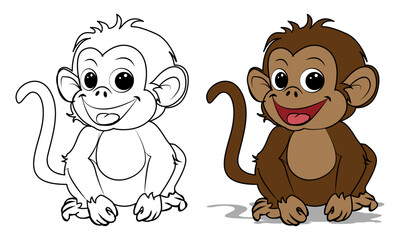 Cute Monkey Sitting Cartoon Vector Icon Illustration.Children's monkey drawing.monkey face