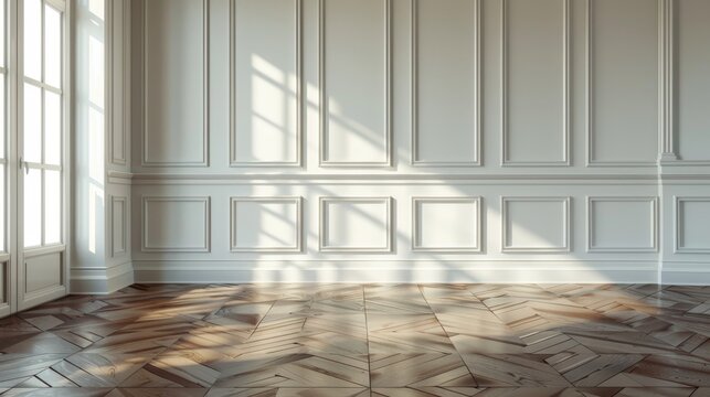  classic wall and floor background with wainscoting walls and parquet floors.