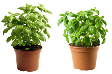 Potted Basil View Isolated on Transparent or White Background, PNG