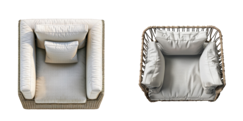 Top View of Outdoor Armchair Set Isolated on Transparent or White Background, PNG