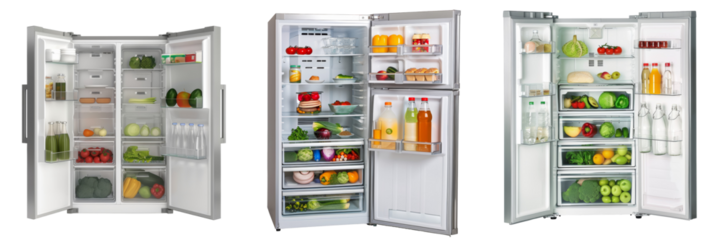 Top View of Fridge Freezer Set Isolated on Transparent or White Background, PNG