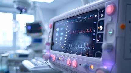 Detailed shot of a digital medical device, showcasing the integration of technology in healthcare. Minimal and Simple,