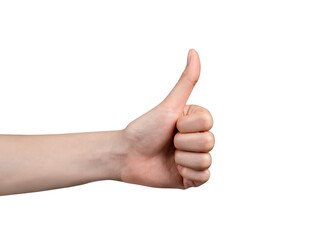Hand showing the like gesture isolated on a white background