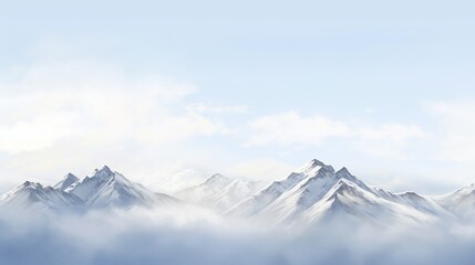 Snow-capped mountains rise above a sea of clouds in a serene and majestic landscape.