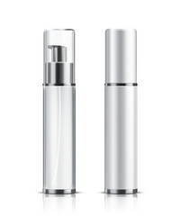 Two realistic cosmetic bottle on a white background.