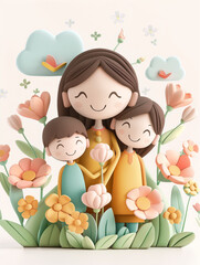 children and mother with flower