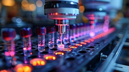 Close-up of a DNA sequencing machine, emphasizing the advancements in biotechnology and genetics. Minimal and Simple,