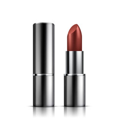 Red lipstick mockup, cosmetic package design. Vector illustration