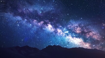 Bright milky way galaxy over the mountains. Night landscape.