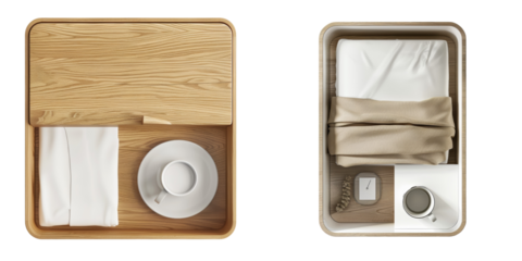 Top View of Bedside Table Set Isolated on Transparent or White Background, PNG