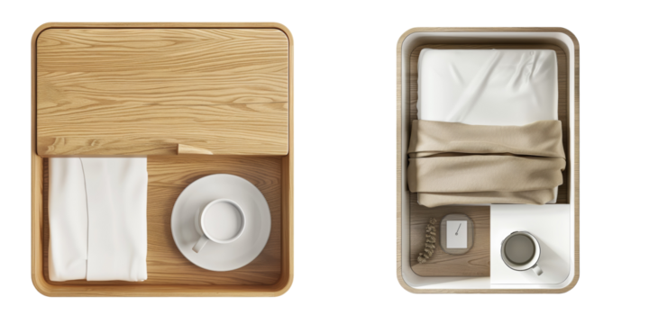 Top View of Bedside Table Set Isolated on Transparent or White Background, PNG