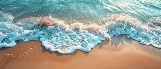 Soft waves on sandy beach, peaceful and calm, coastal beauty, copy space