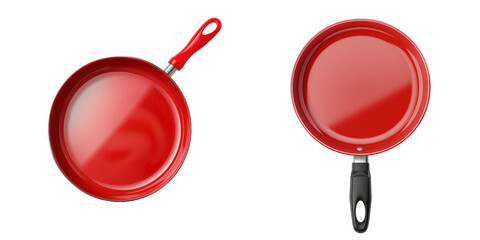Red Pan Set from the Top Isolated on Transparent or White Background, PNG