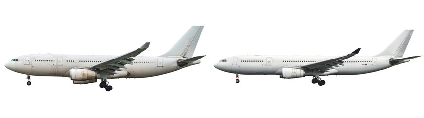 Obraz premium Commercial Airplane Set Side View Isolated on Transparent or White Background, PNG