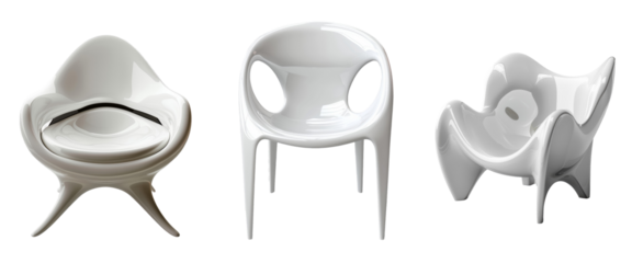 White Fiberglass Chair Set Isolated on Transparent or White Background, PNG