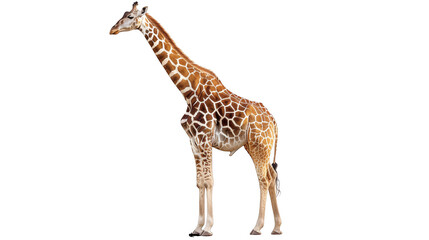Obraz premium A majestic giraffe standing tall with its distinctive spotted coat and long neck, set against on transparent background