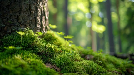 Close-up of moss growing on a tree trunk,