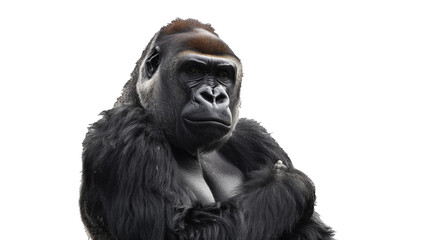 Fototapeta premium Majestic gorilla portrait isolated on white background displaying strength, intelligence, and the beauty of wildlife.on transparent background