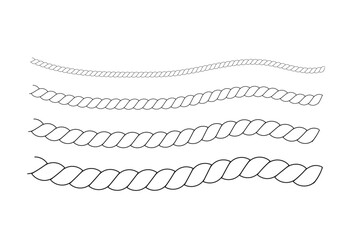 Repeating rope set. Seamless hemp cord line collection. Outline chain, braid, plait stripe bundle. Horizontal decorative plait pattern. Vector marine twine design elements for banner, poster, frame 