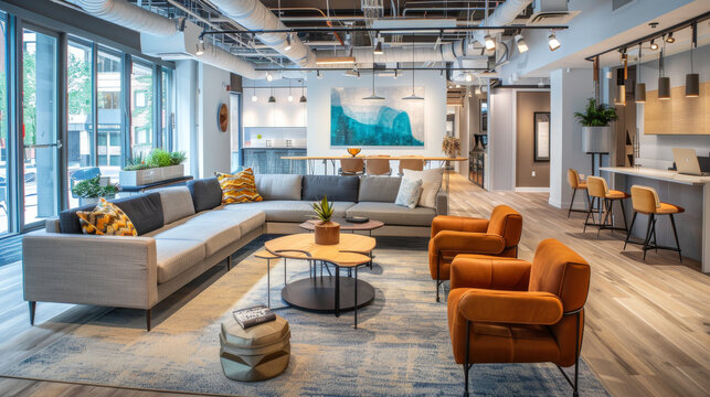 Modern office lounge area designed for comfort and collaboration