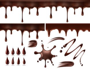 Set of chocolate drops and blots. Isolated on white. Vector illustration